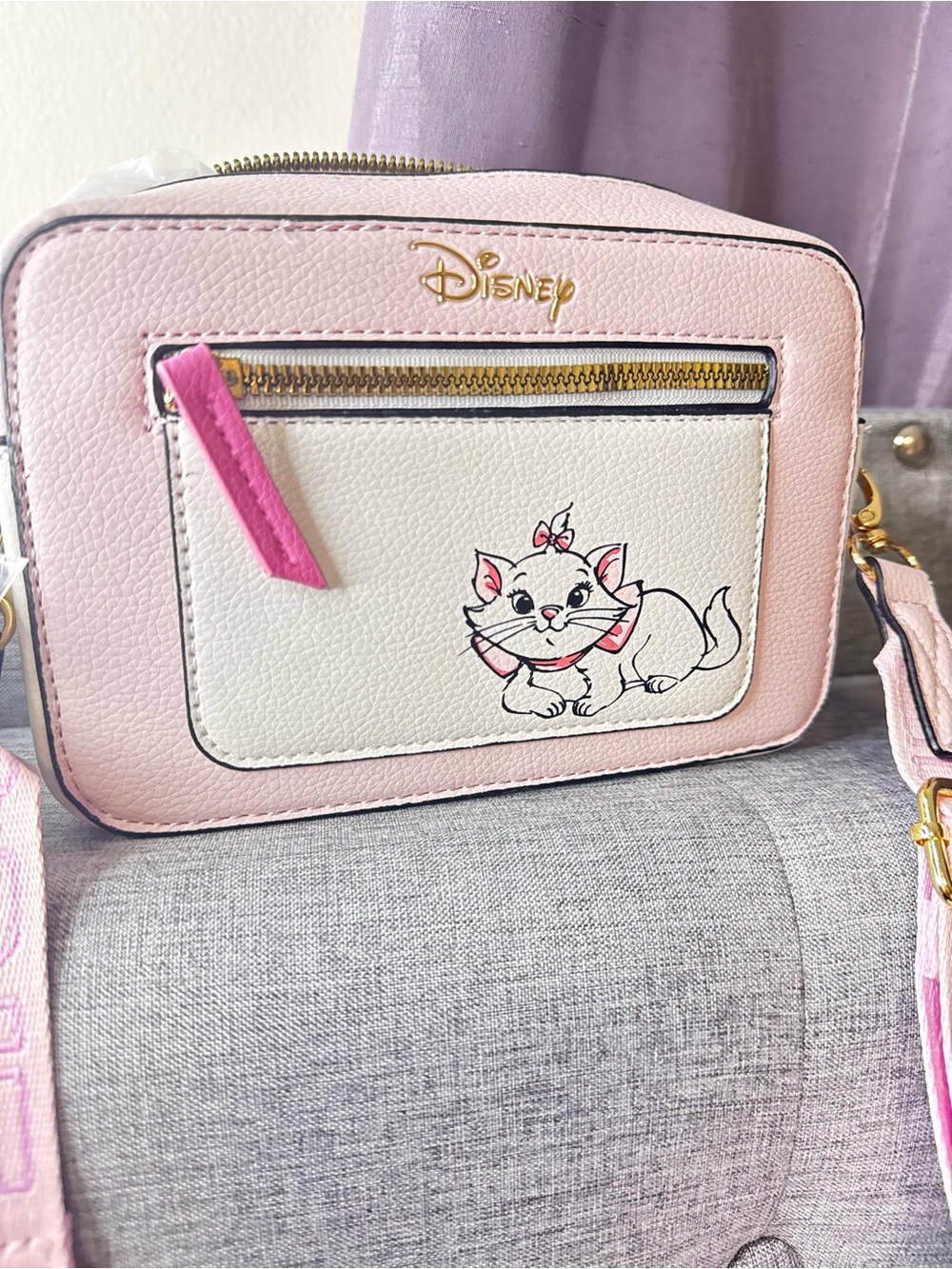 Disney Pink and White Crossbody with Marie Cat Illustration